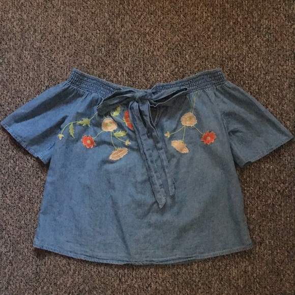 Charlotte Russe Off-the-shoulder Denim Blouse - Picture 1 of 5